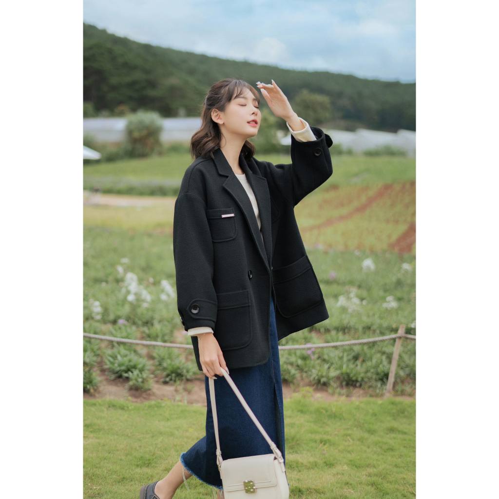 Chân váy jean xẻ dáng dài màu xanh navy MADELEN