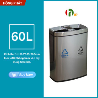 Thùng rác inox hai ngăn, dung tích 60l, giá rẻ mã vhp-dy-sb06