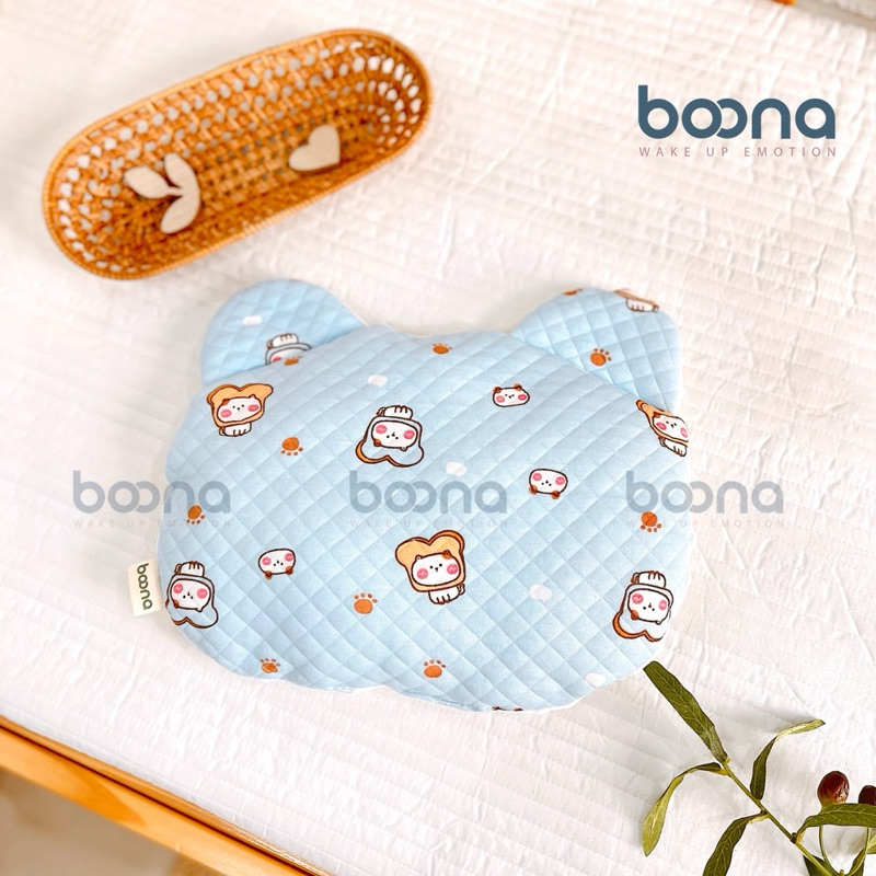 Gối Sơ Sinh Gấu Boona Vải  Trần Bông  Xốp Mềm Mịn Thoáng Khí Cho Bé Sơ Sinh
