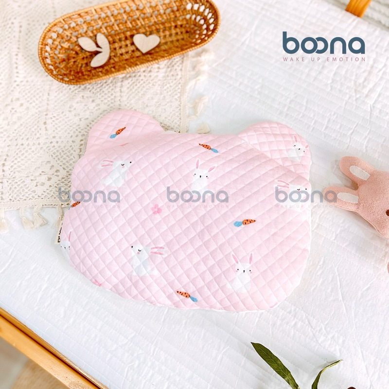 Gối Sơ Sinh Gấu Boona Vải  Trần Bông  Xốp Mềm Mịn Thoáng Khí Cho Bé Sơ Sinh