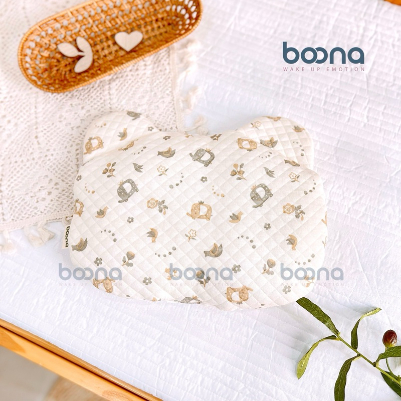 Gối Sơ Sinh Gấu Boona Vải  Trần Bông  Xốp Mềm Mịn Thoáng Khí Cho Bé Sơ Sinh