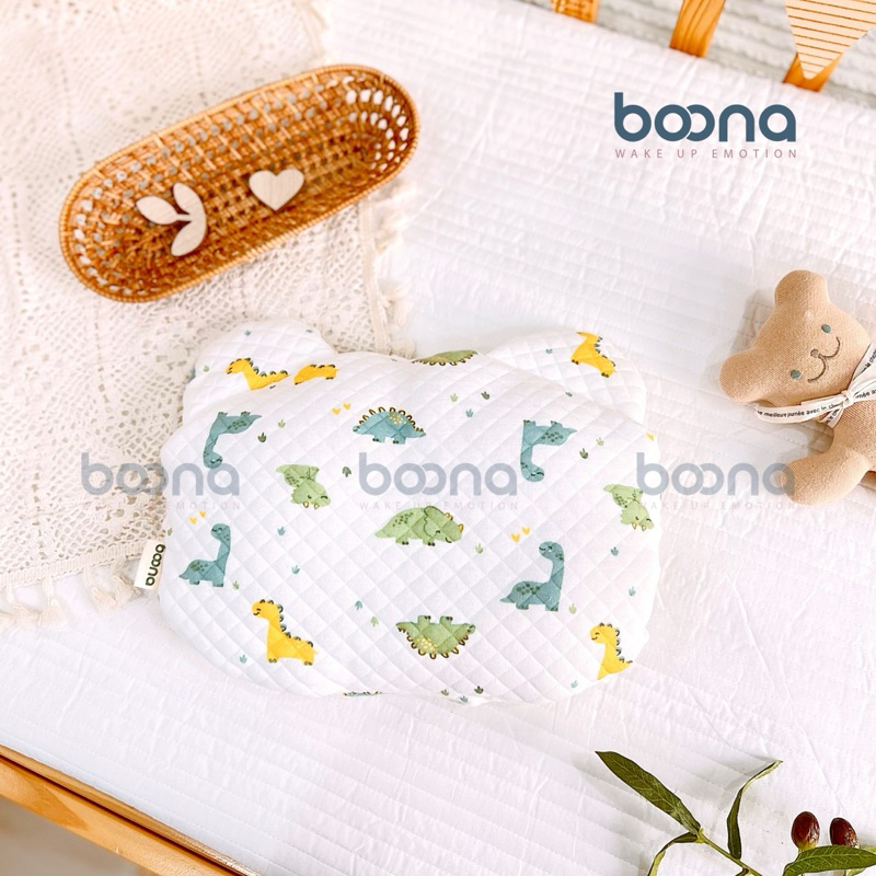 Gối Sơ Sinh Gấu Boona Vải  Trần Bông  Xốp Mềm Mịn Thoáng Khí Cho Bé Sơ Sinh