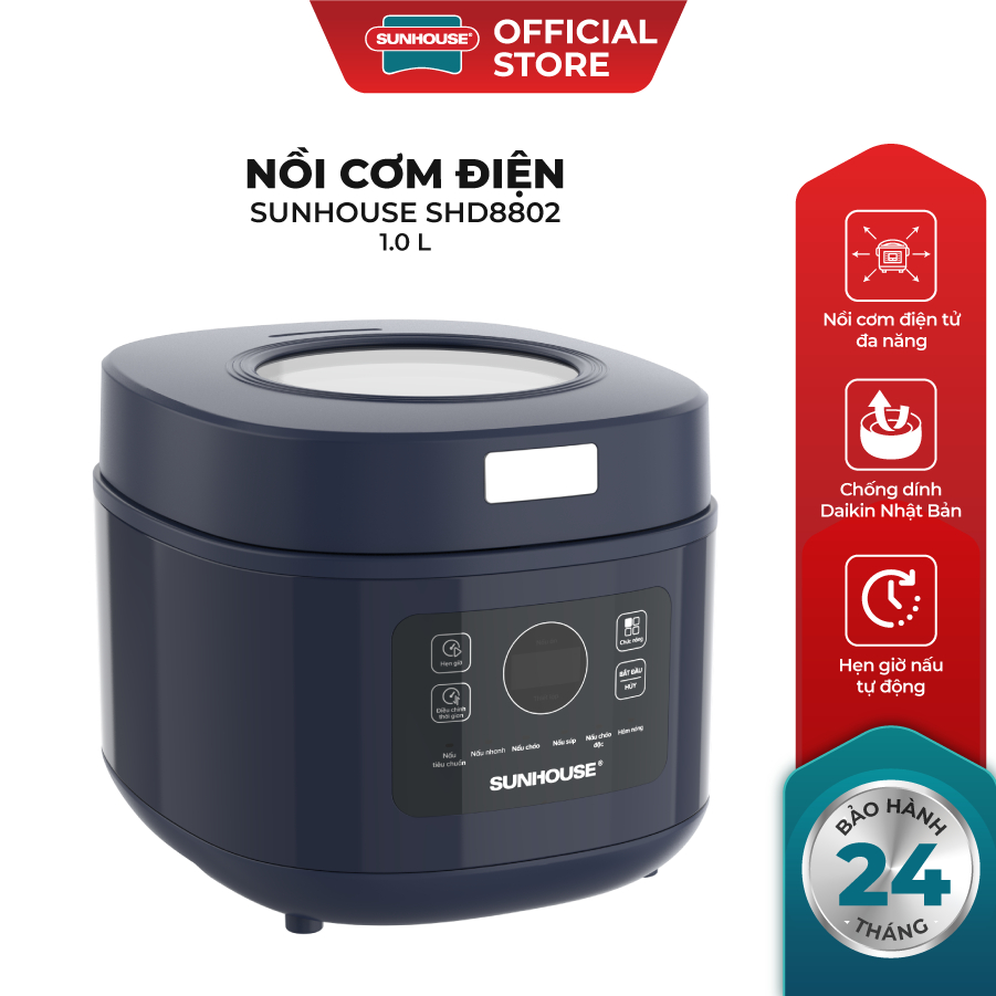 Nồi cơm điện tử 1L SUNHOUSE SHD8802 - Công suất 600W - Hẹn giờ - Đa chức năng - Thích hợp gia đình từ 2-3 người