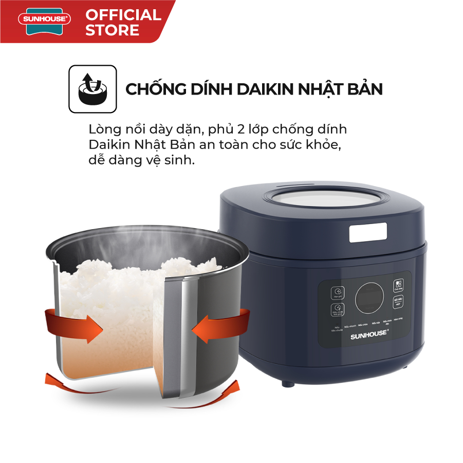 Nồi cơm điện tử 1L SUNHOUSE SHD8802 - Công suất 600W - Hẹn giờ - Đa chức năng - Thích hợp gia đình từ 2-3 người