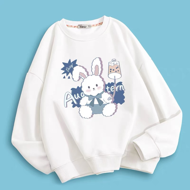 Áo sweater dài tay cổ tròn nỉ bông in thỏ rabbit dễ thương cho bạn gái