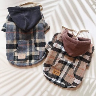 Áo hoodie Sọc Caro Mềm Ấm Áp Thời Trang Cho Thú Cưng. Áo có mũ dành cho thú cưng
