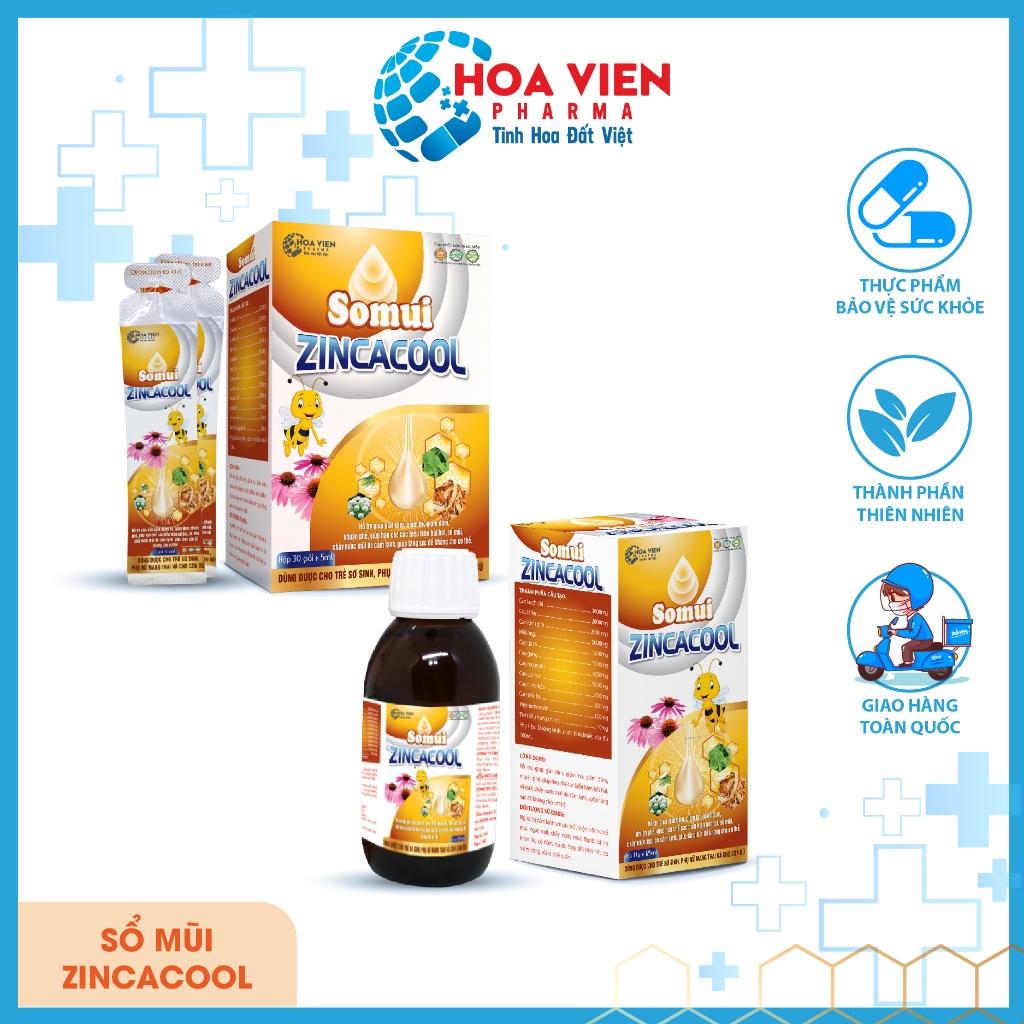 Sổ Mũi Somui Zincacool - Siro Sổ Mũi, Viêm Kết Mạc Dị Ứng, Tăng Đề Kháng Cho Trẻ Từ 0 Tháng Tuổi. Hộp 125ml, Hộp 30 Gói