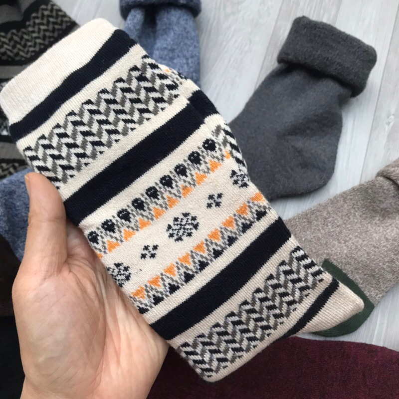 Tất cổ cao nam Uni dày, vớ len lông cừu họa tiết thổ cẩm sợi cotton mềm mịn ấm áp hàng xuất dư Nhật cao cấp