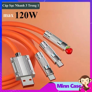 Cáp sạc nhanh không rối cổng usb 3 trong 1 6A Type C chất liệu Silicone và hợp kim Kẽm MinnCase