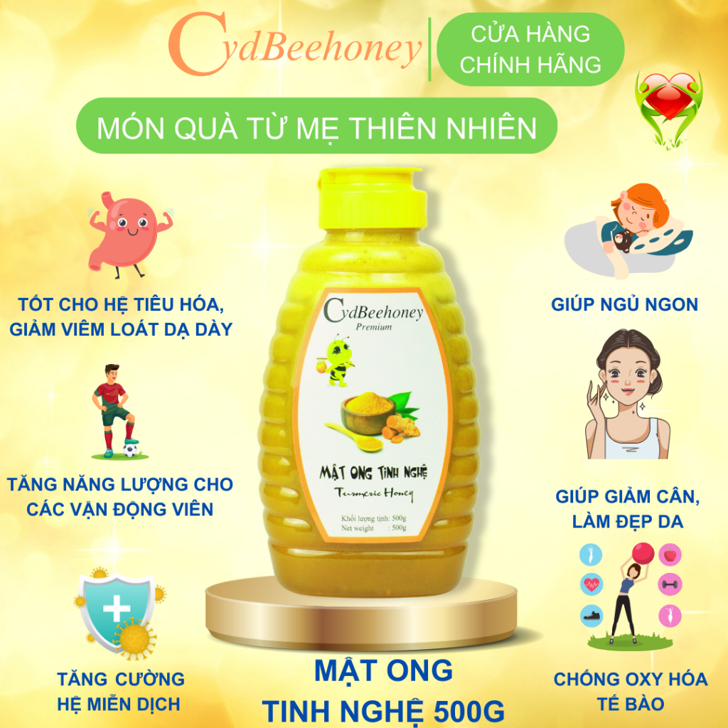Mật ong Tinh Nghệ Nguyên Chất, Tăng Đề Kháng, Phục Hồi Sức Khỏe, Đẹp Da Cho Người Già, Trẻ Em, Nam, Nữ CVDBEEHONEY 500g