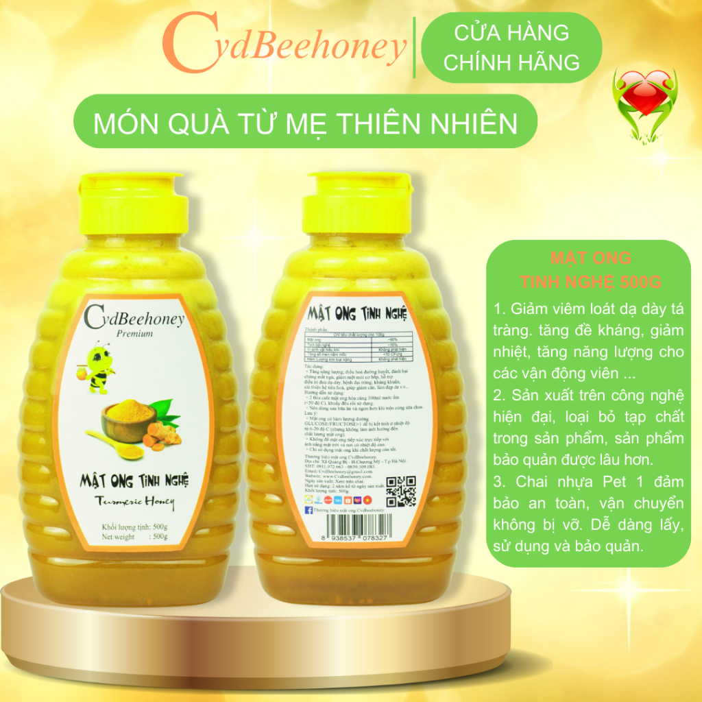 Mật ong Tinh Nghệ Nguyên Chất, Tăng Đề Kháng, Phục Hồi Sức Khỏe, Đẹp Da Cho Người Già, Trẻ Em, Nam, Nữ CVDBEEHONEY 500g
