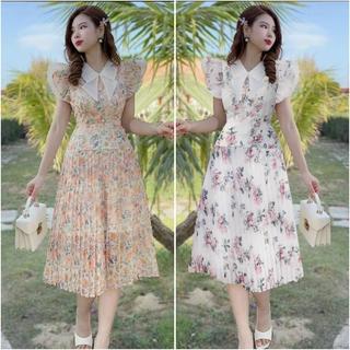 Đầm 20314, đầm maxi voan hoa 2 lớp, xếp ly, đi biển, dự tiệc, ân noisy.