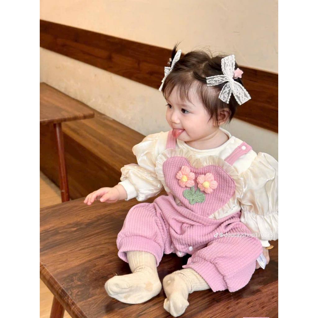 Body Thun Dài Tay Trái Tim Hoa  4-11 kg,Body Cho Bé Gái Sơ Sinh Đầy Tháng Thôi Nôi Chất Mềm Mịn