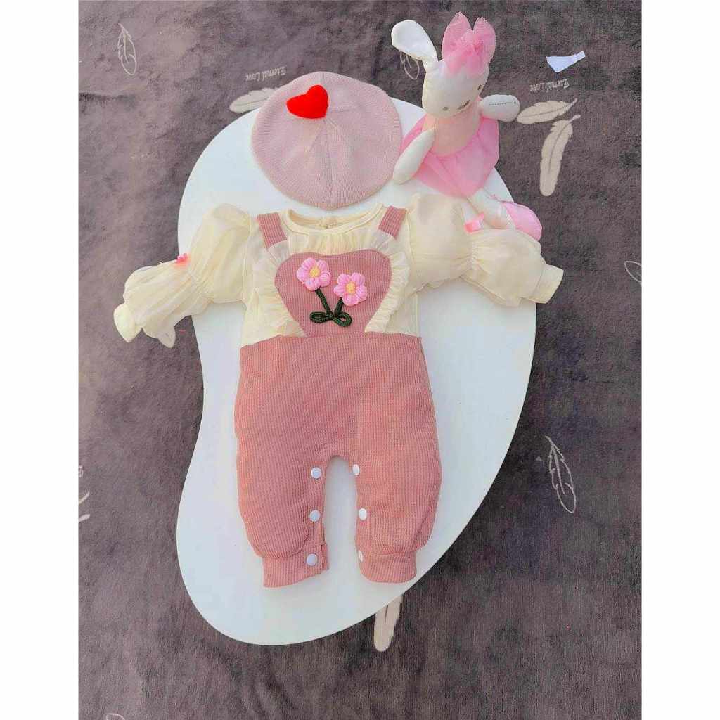 Body Thun Dài Tay Trái Tim Hoa  4-11 kg,Body Cho Bé Gái Sơ Sinh Đầy Tháng Thôi Nôi Chất Mềm Mịn