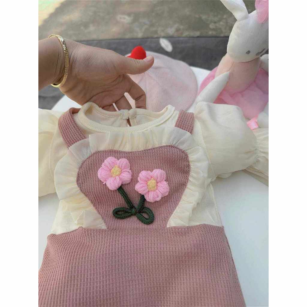 Body Thun Dài Tay Trái Tim Hoa  4-11 kg,Body Cho Bé Gái Sơ Sinh Đầy Tháng Thôi Nôi Chất Mềm Mịn