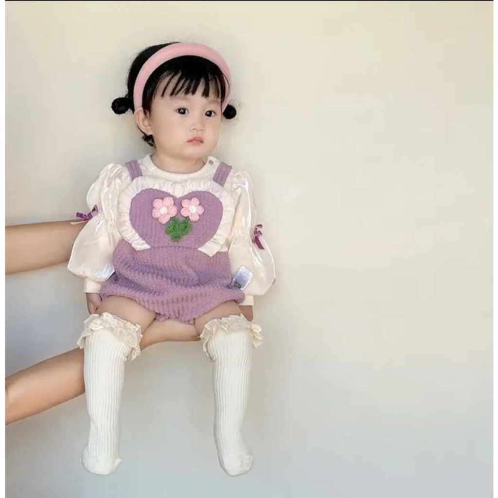 Body Thun Dài Tay Trái Tim Hoa  4-11 kg,Body Cho Bé Gái Sơ Sinh Đầy Tháng Thôi Nôi Chất Mềm Mịn