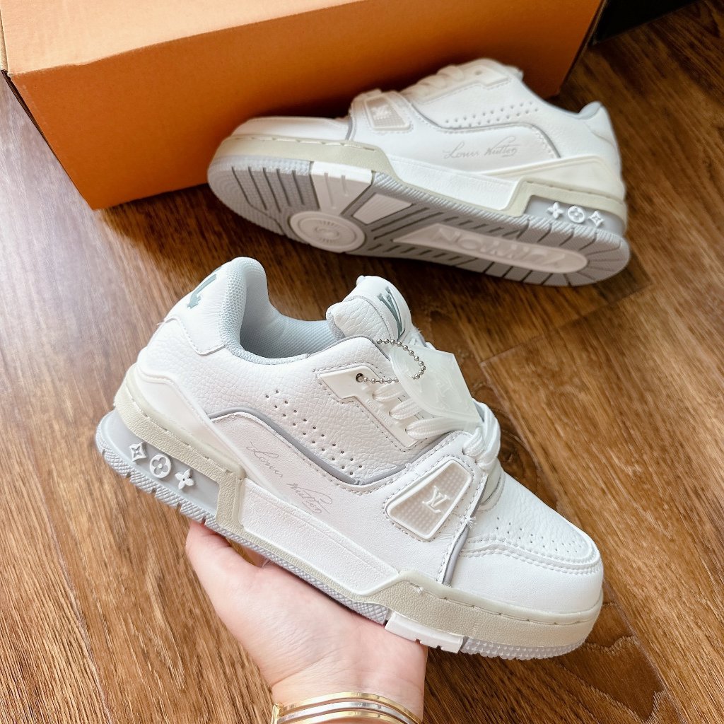 GIÀY THỂ THAO SNEAKER LV #54 TRẮNG XANH THAN ĐẾ NÂU MỚI LV #54 bản cao cấp, giày lv #54  kem xám