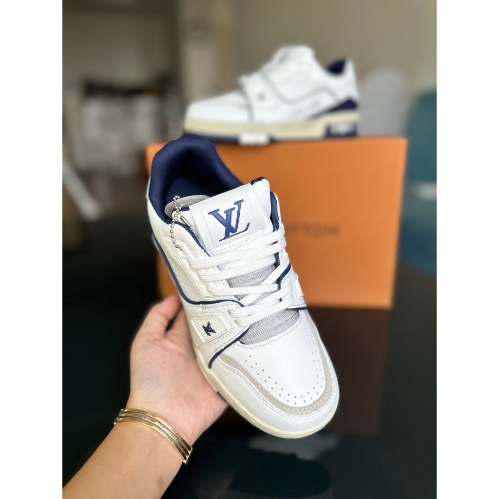 GIÀY THỂ THAO SNEAKER LV #54 TRẮNG XANH THAN ĐẾ NÂU MỚI LV #54 bản cao cấp, giày lv #54  kem xám