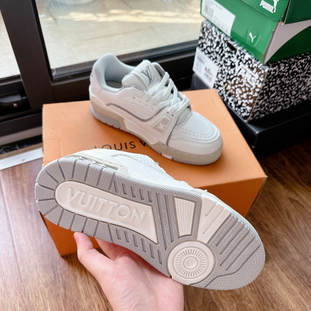GIÀY THỂ THAO SNEAKER LV #54 TRẮNG XANH THAN ĐẾ NÂU MỚI LV #54 bản cao cấp, giày lv #54  kem xám
