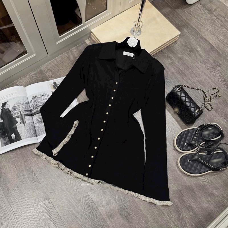 Bigsize - Váy Len Tăm Bèo Phối Hàng Khuy Vàng 60kg-90kg