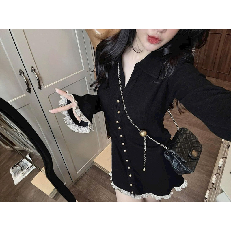 Bigsize - Váy Len Tăm Bèo Phối Hàng Khuy Vàng 60kg-90kg