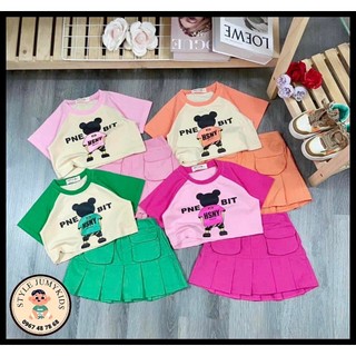 Set váy bé gái 10-28kg, họa tiết MICKEY cool ngầu, chân váy kaki mềm rời có chip cực xinh xắn