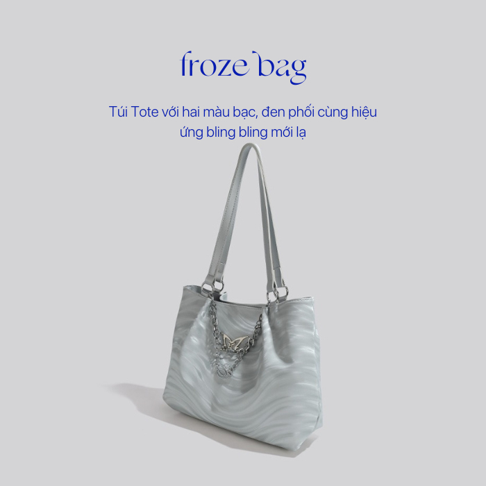 BLEUZ Túi Tote Đeo Vai Thiết Kế Mới Thời Trang Phối Màu Đen/ Trắng Phối Dây Xích Trendy Dành Cho Nữ - FROZE BAG