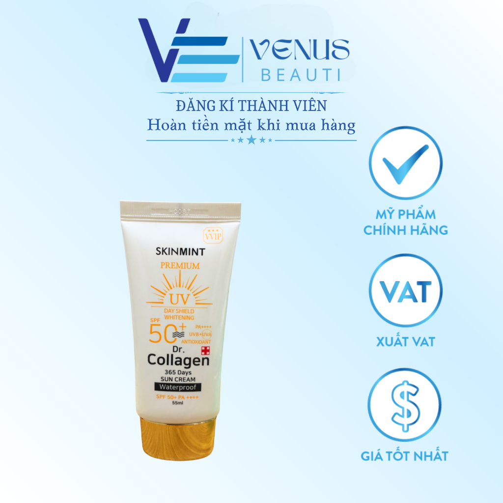 Kem Chống Nắng Sáng Da SKINMINT DR Collagen 356 Days PA++++ SPF 50+ Ngăn Ngừa Nám, Giảm Sạm Da Và Dưỡng Da