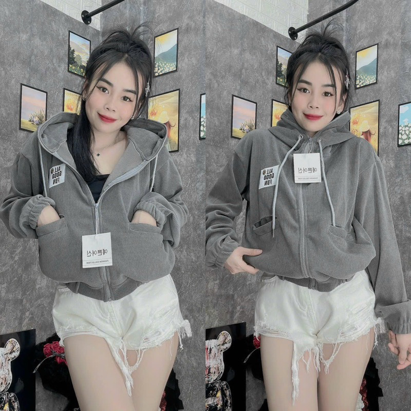 Áo Khoác Len Gân Tăm logo all good fun freesize