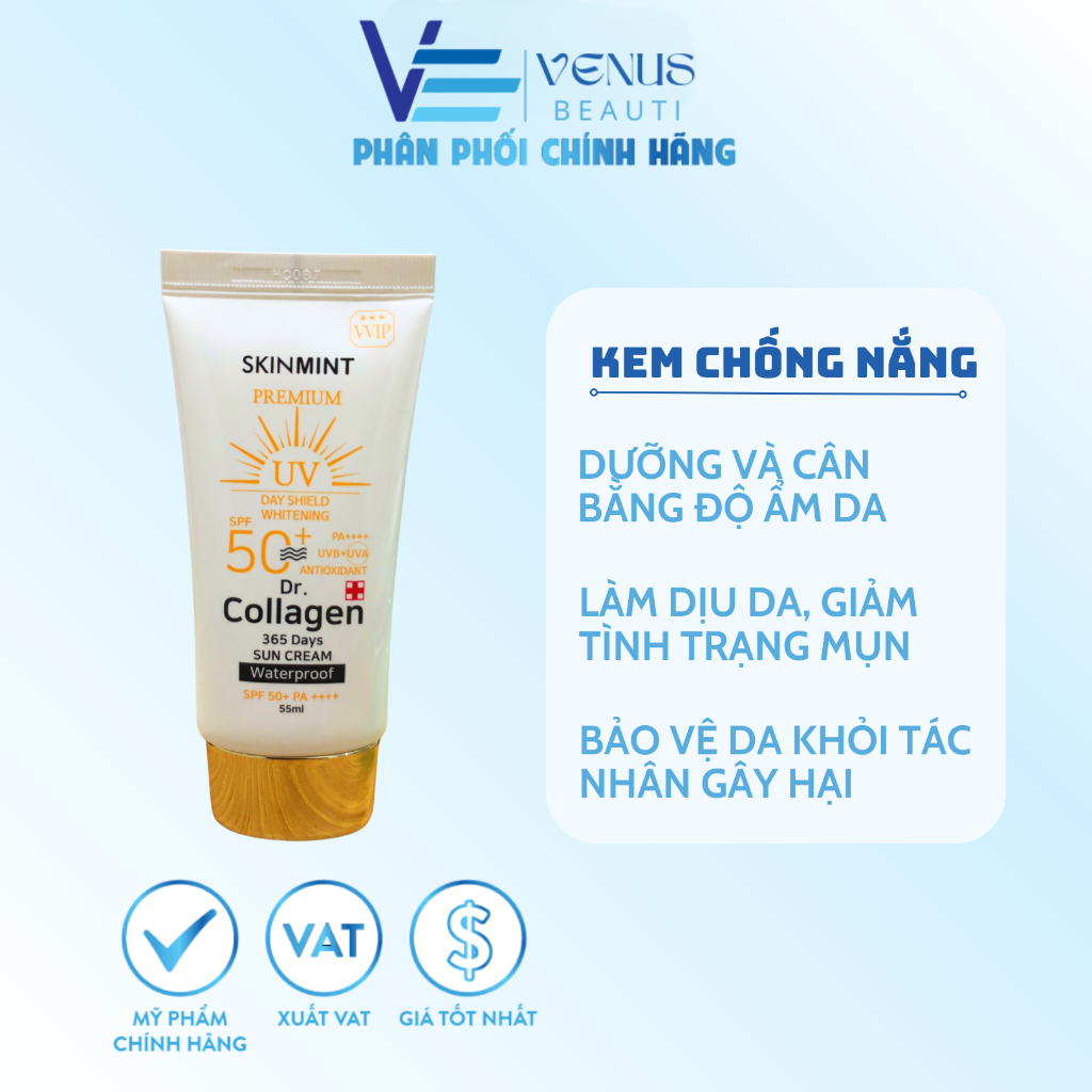 Kem Chống Nắng Sáng Da SKINMINT DR Collagen 356 Days PA++++ SPF 50+ Ngăn Ngừa Nám, Giảm Sạm Da Và Dưỡng Da