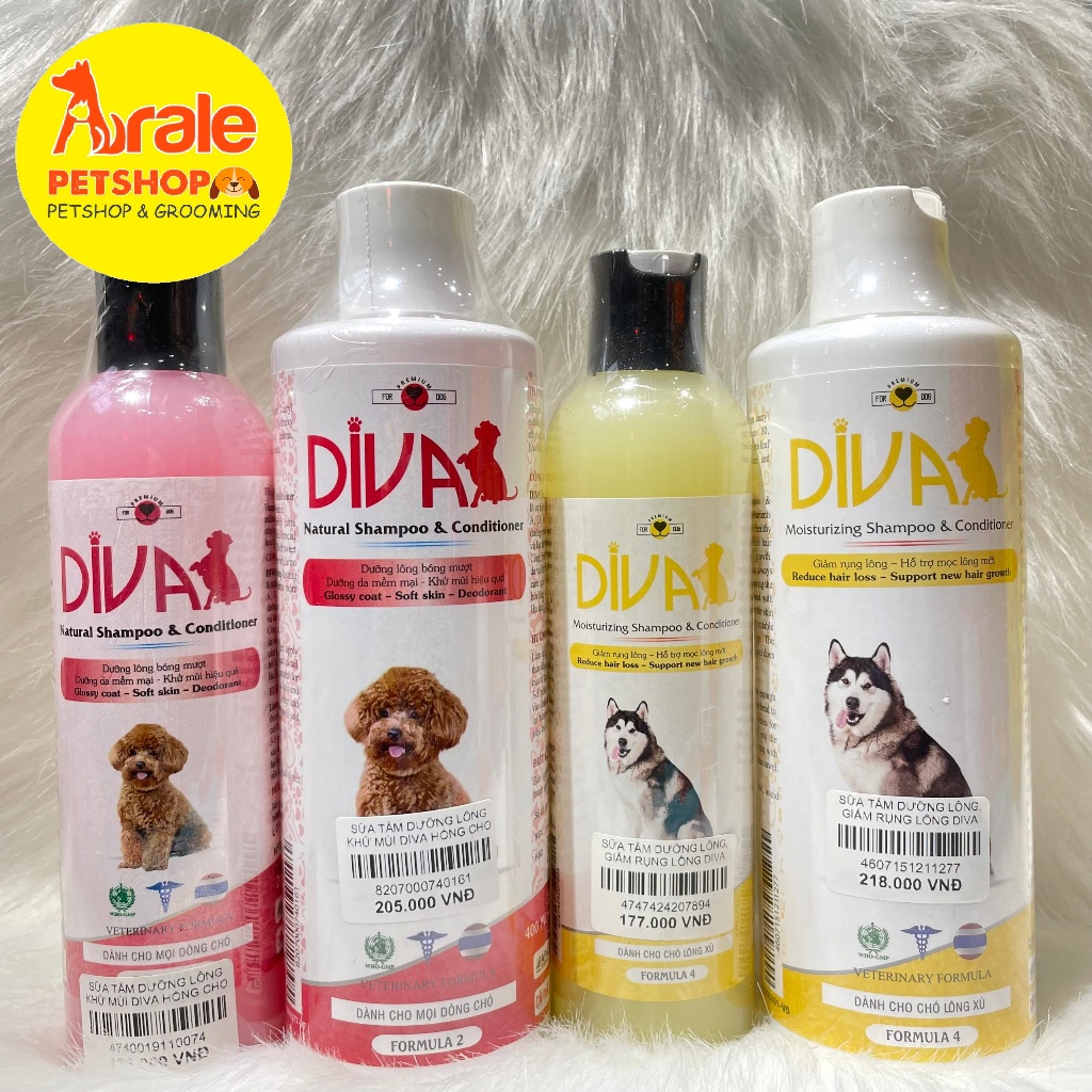 SỮA TẮM THƠM DIVA DƯỠNG LÔNG, KHỬ MÙI, HIỆU QUẢ CHO CHÓ MÈO 260ML / 400ML