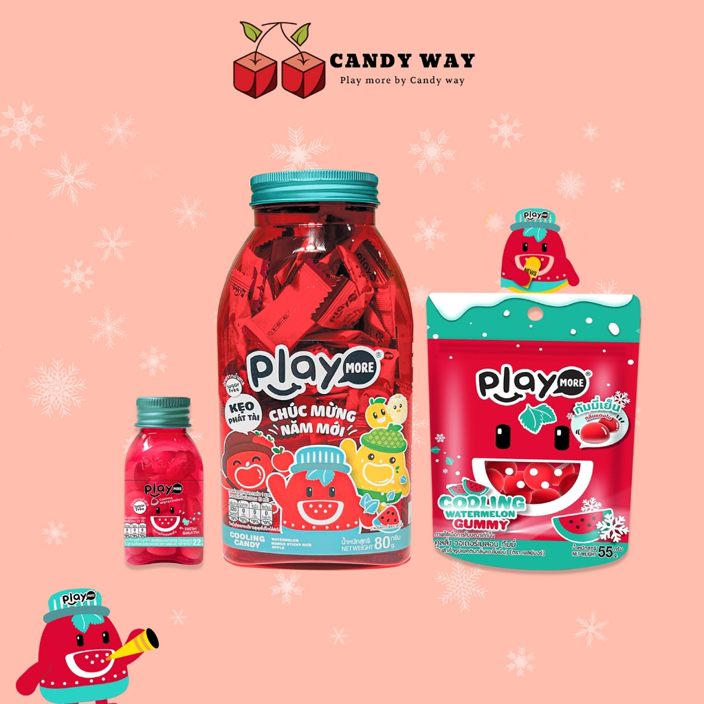 Combo kẹo dưa hấu siêu the mát - Khổng lồ + hũ 22g + Kẹo dẻo từ Playmore