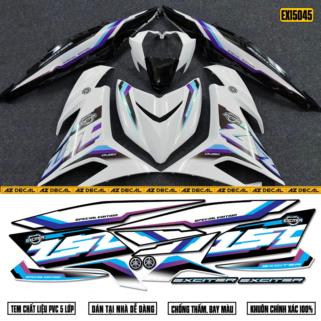 Tổng Hợp Tem Xe Exciter 150 Trắng Đẹp Nhất | Team Decal Hình Dán Xe Máy Ex 150 Trắng Đỏ Đen | Xe Trắng