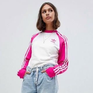 Áo thun nữ Adidas dài tay 3 sọc, màu hồng, hàng cao cấp chất mềm mịn