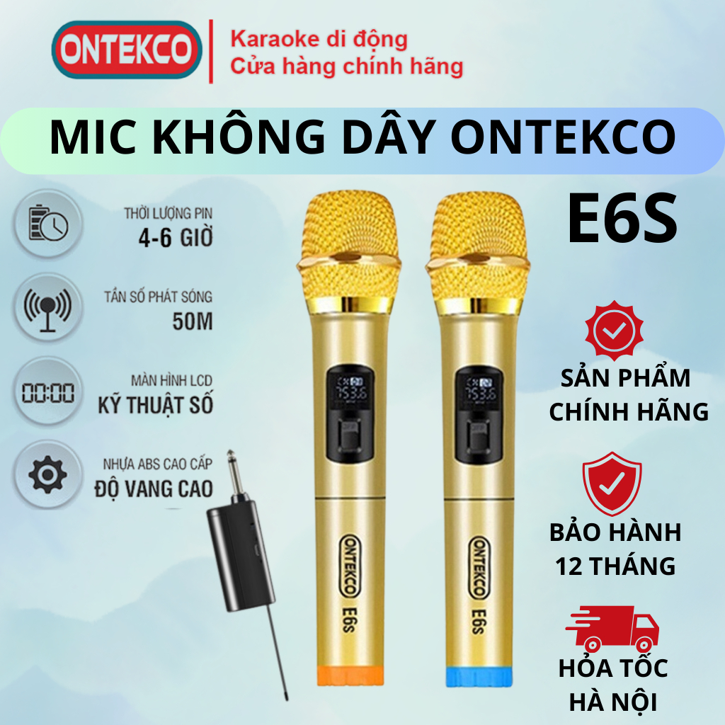 Micro không dây ONTEK E6s bản nâng cấp chính hãng dùng cho âm ly, loa kéo, loa bluetooth