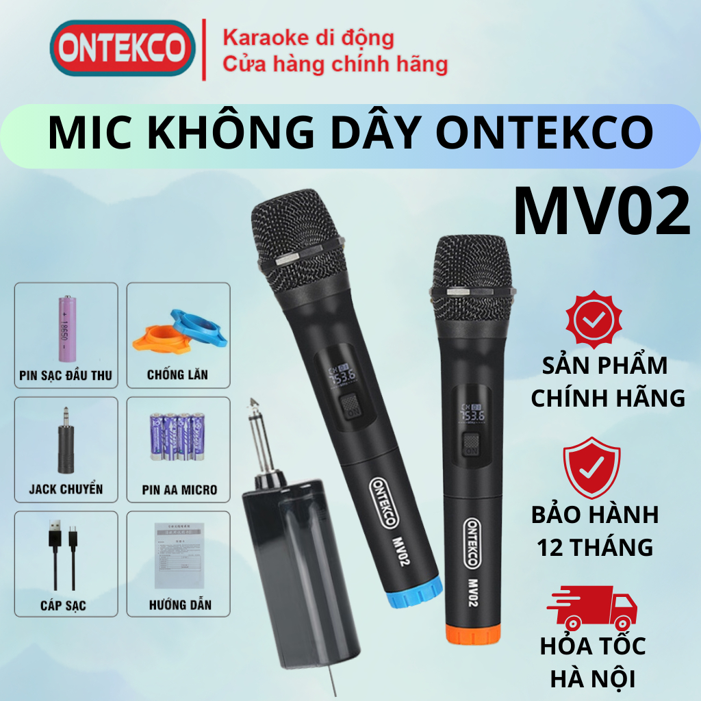 Micro karaoke Không dây ONTEKCO MV-02/ MV-01 có dây giá rẻ cho các loại loa kéo, amply