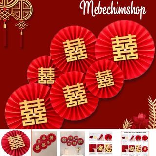 Set 6 quạt giấy treo tường trang trí tiệc cưới, phòng cưới giá sỉ
