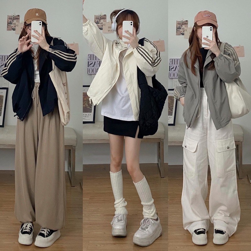 Áo Khoác Nữ, Áo Khoác Gió Dáng Basic Vạch Tay Full Bảng Màu Hàng Loại 1