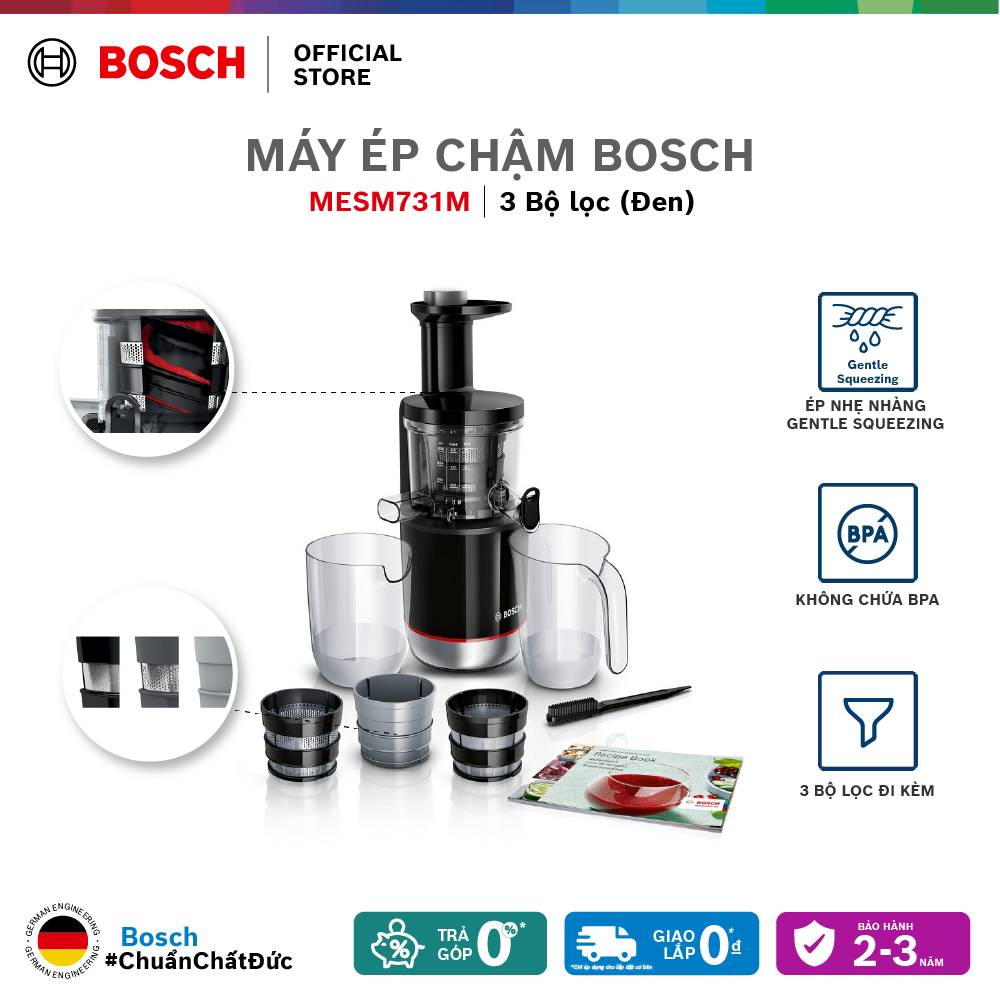 Máy ép chậm Bosch MESM731M 150W 3 bộ lọc (đen) - Hàng chính hãng