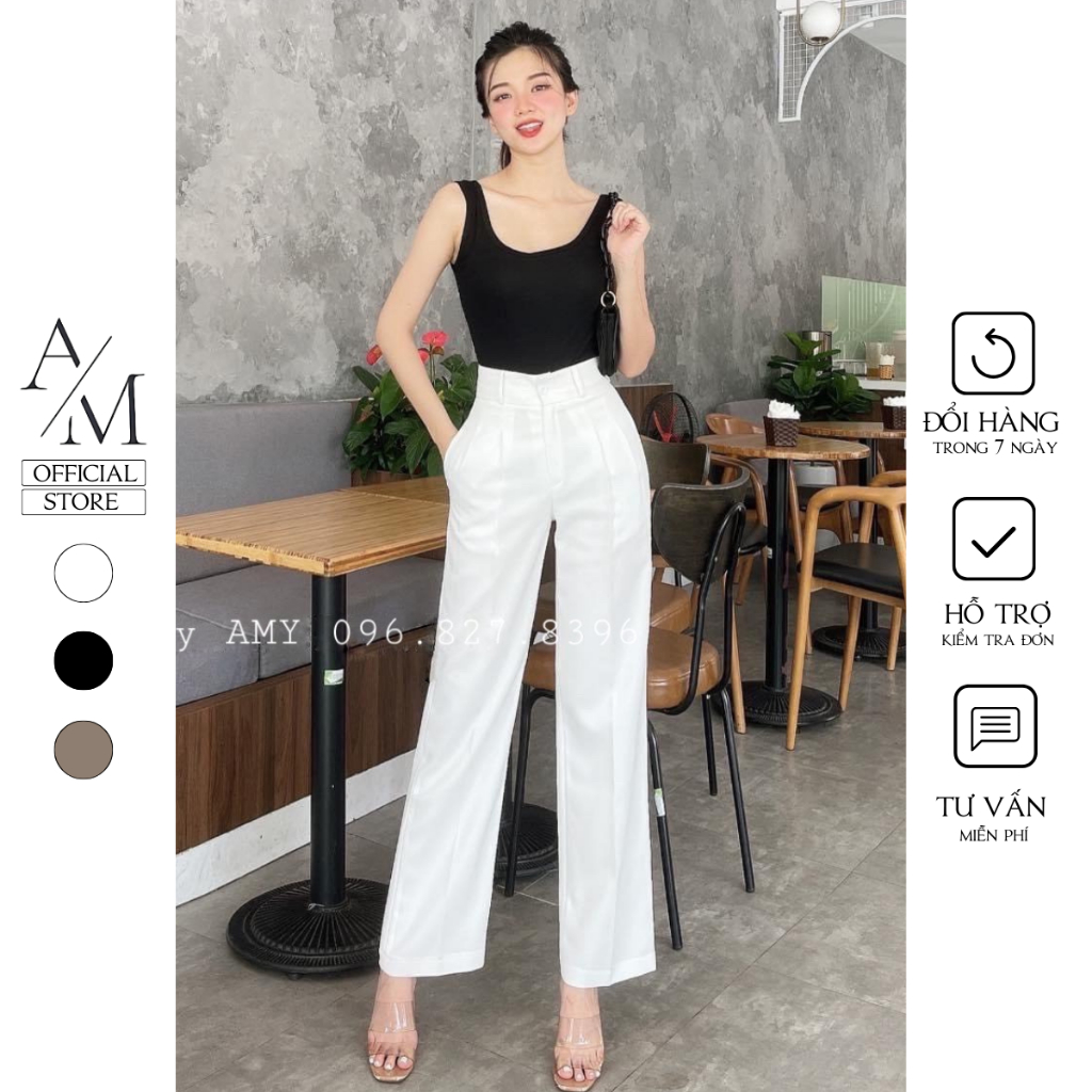 Quần ống rộng dáng suông cạp cao siêu đứng form tôn dáng vải không nhăn không xù 99 Cag Priotity - M618