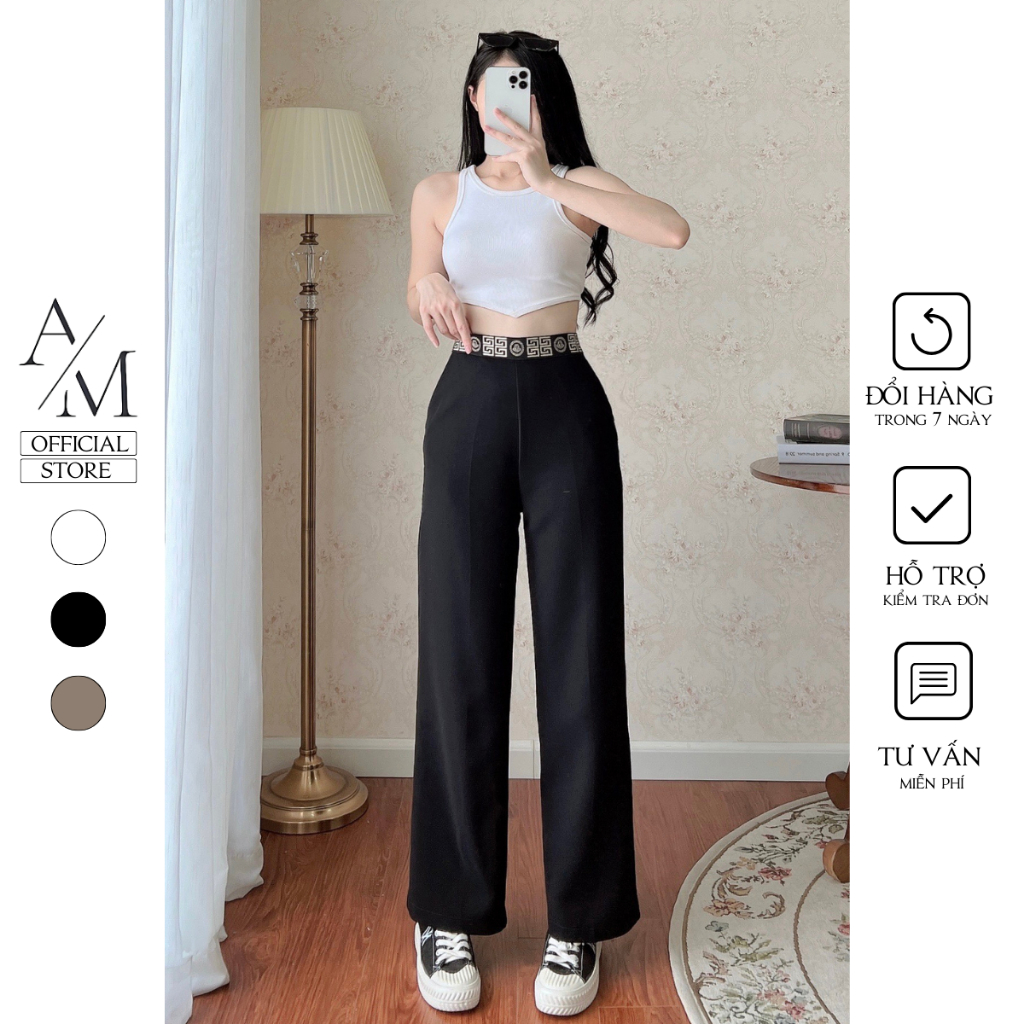 Quần suông ống rộng nữ lưng cao cạp chun họa tiết tôn eo vải cao cấp không bai xù 99 Cag Priority - M695