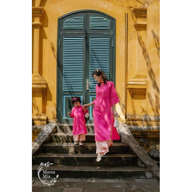 Mẹ và Bé Set áo dài hồng