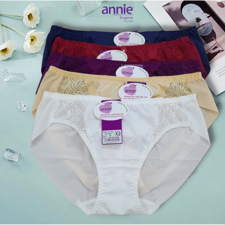 Quần lót nữ annie chất vải hem không viền QE2162 thun lạnh, co giãn phối ren mịn mát