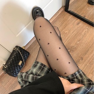 Quần Tất Lụa Màu Đen Lưng Cao Đính Nơ Trái Tim Gợi Cảm Cho Nữ