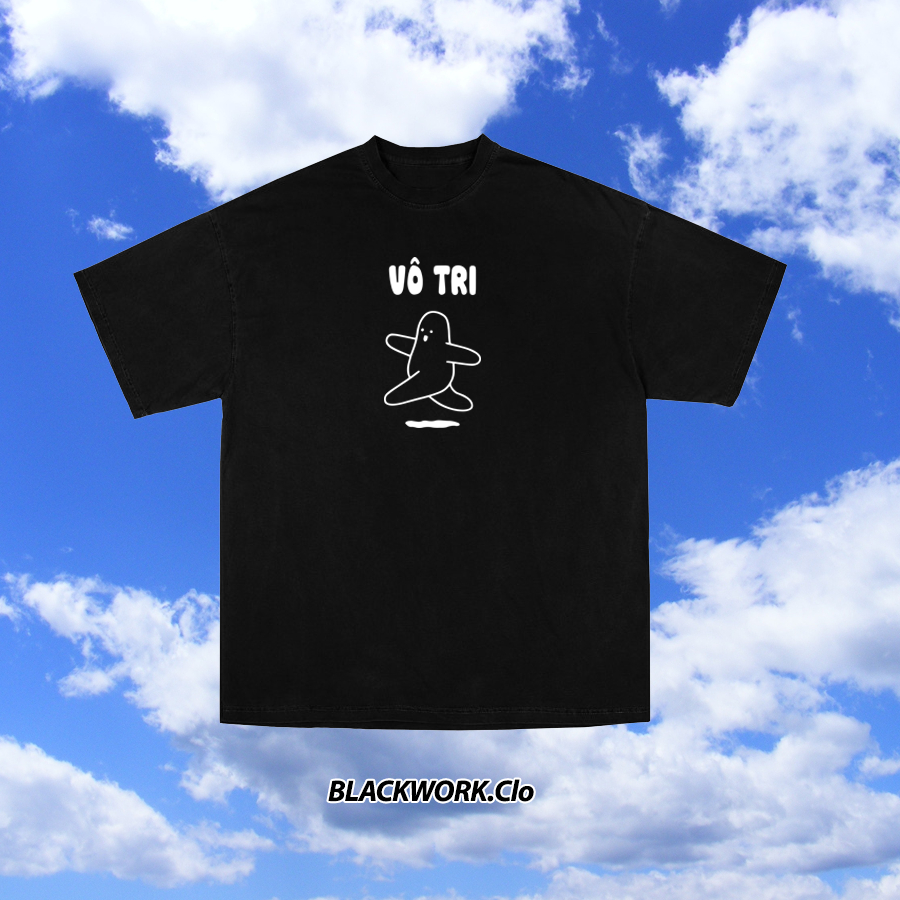 ÁO Thun Vô Tri 100% Cotton Tay Lỡ Unisex - Đen/Trắng Cổ Tròn | Blackwork