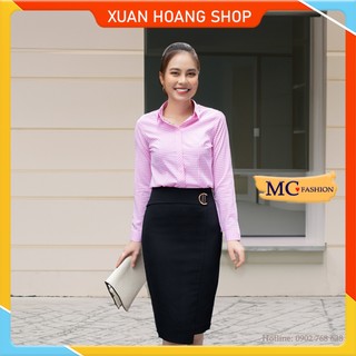 Áo Sơ Mi Nữ Công Sở Đep, Kiểu Tay Dài Kẻ Sọc Caro Mc Fashion, Size Đủ, Màu Xanh Dương Đen Tím Than, Hồng, Đỏ A656