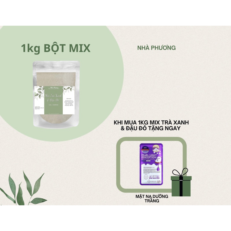 Bột mix trà xanh & đậu đỏ nguyên chất Organic gói 500g, 1kg