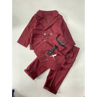 Set Bộ Vest Cao Cấp 2-3 chi tiết cho bé trai, Dạ Đỏ, áo khoác, gile, quần dài, quần đùi