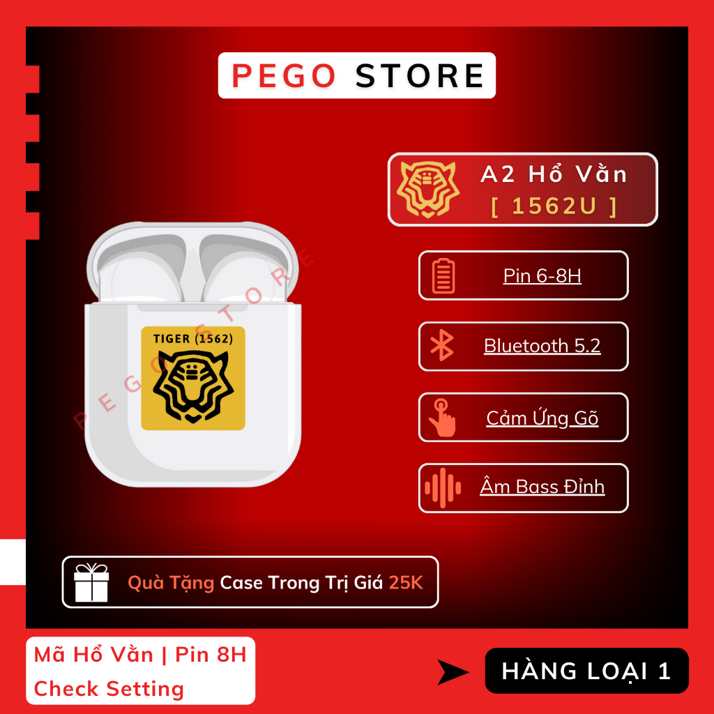 Tai Nghe Bluetooth Gen 2 - Hổ Vằn 1562U Bản Mới 2023 - Pin 8H | Pego Store