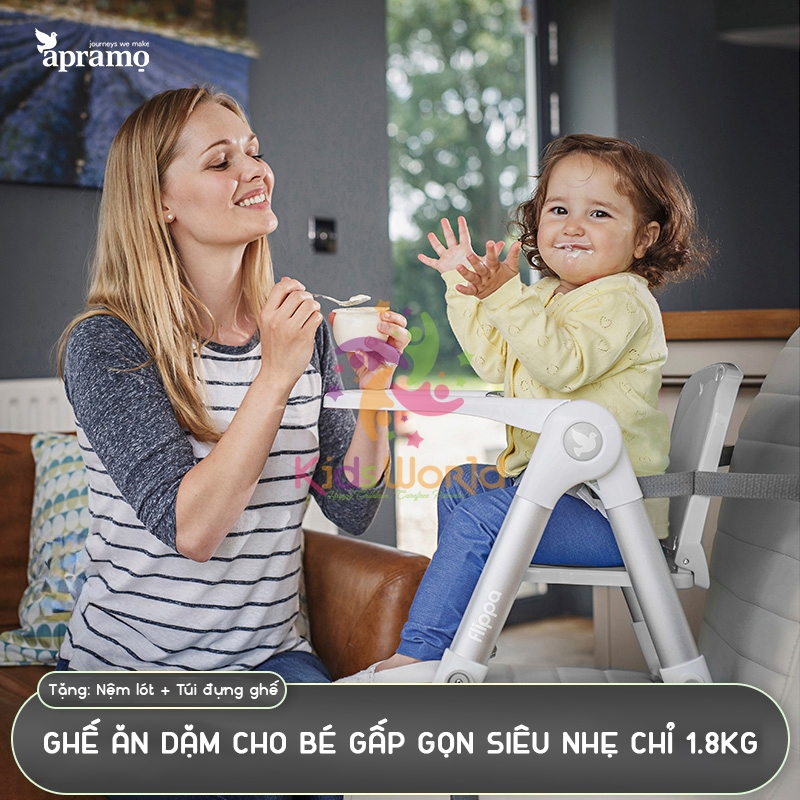 Ghế ăn dặm gấp gọn cao cấp APRAMO FLIPPA DINING BOOSTER Full đệm túi